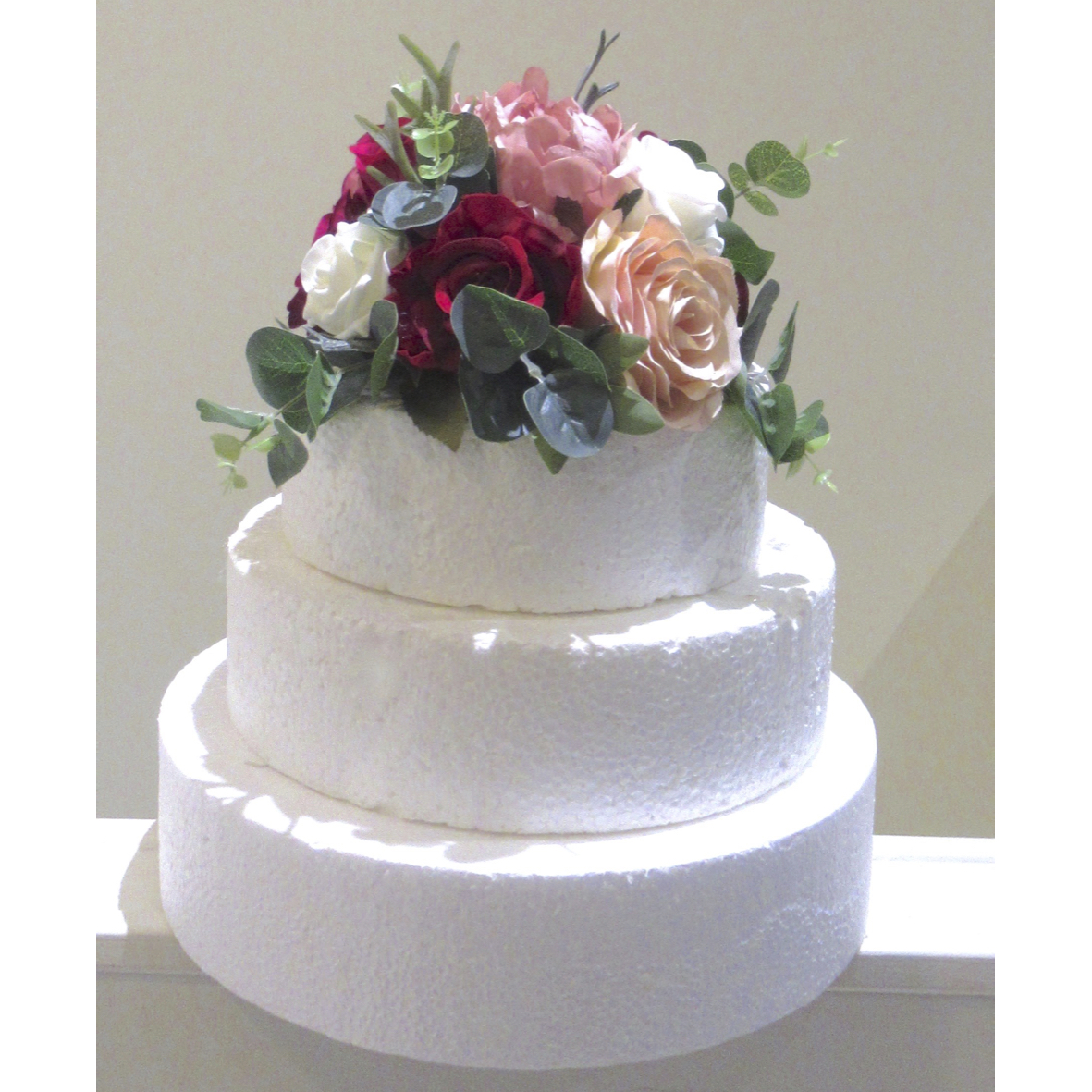 Deep Red, blush, ivory & dusky Pink Cake Topper